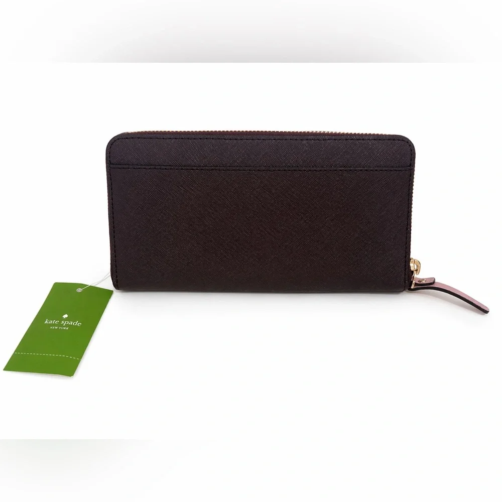 Kate Spade Bow Zip Around Leather Long Wallet Burgundy Pink Wristlet Clutch NWT